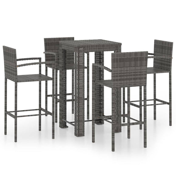 vidaXL 5 Piece Patio Bar Set with Armrest Poly Rattan Gray