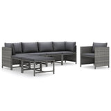 vidaXL 7-teiliges Terrassen-Lounge-Set mit Kissen Poly Rattan Grau