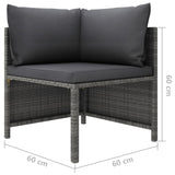 vidaXL 7-teiliges Terrassen-Lounge-Set mit Kissen Poly Rattan Grau