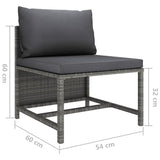 vidaXL 7-teiliges Terrassen-Lounge-Set mit Kissen Poly Rattan Grau