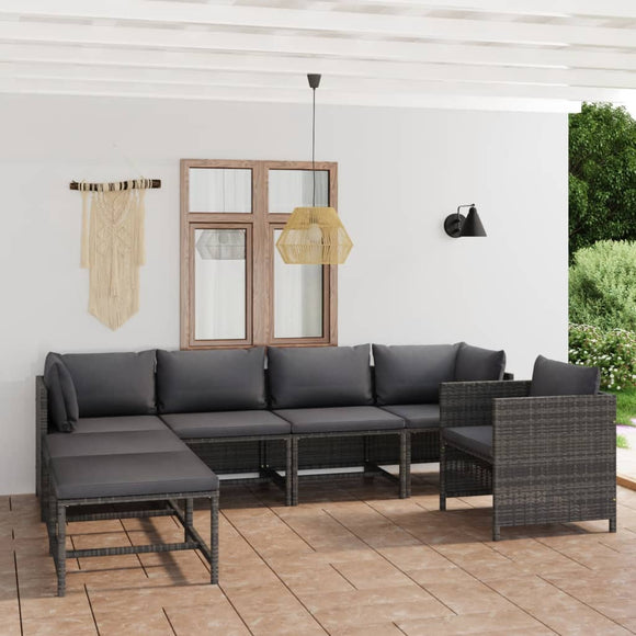 vidaXL 7-teiliges Terrassen-Lounge-Set mit Kissen Poly Rattan Grau