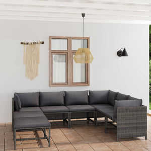 vidaXL 8 Piece Patio Lounge Set with Cushions Poly Rattan Gray