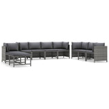 vidaXL 10 Piece Patio Lounge Set with Cushions Poly Rattan Gray