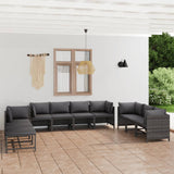 vidaXL 10-teiliges Terrassen-Lounge-Set mit Kissen Poly Rattan Grau