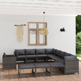 vidaXL 12-teiliges Terrassen-Lounge-Set mit Kissen Poly Rattan Grau