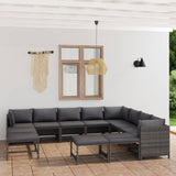 vidaXL 12-teiliges Terrassen-Lounge-Set mit Kissen Poly Rattan Grau