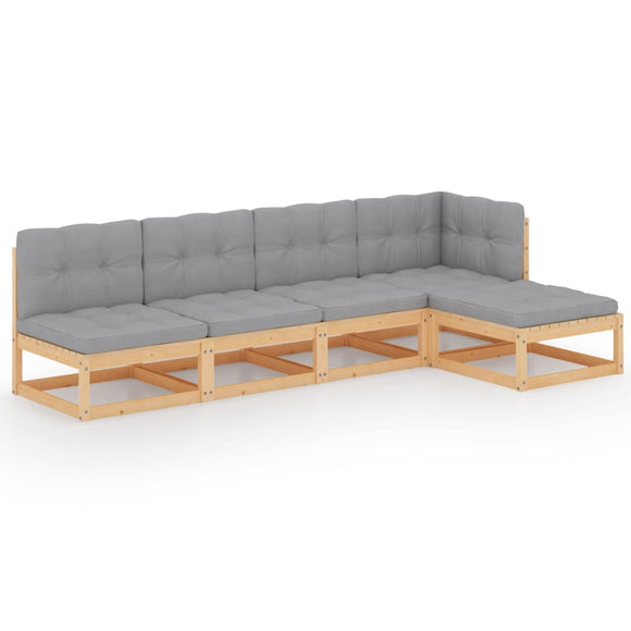 vidaXL 5-teiliges Terrassen-Lounge-Set mit Kissen Massives Kiefernholz