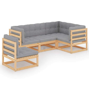 vidaXL 5-teiliges Terrassen-Lounge-Set mit Kissen Massives Kiefernholz