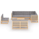 vidaXL 9-teiliges Terrassen-Lounge-Set mit Kissen Massives Kiefernholz