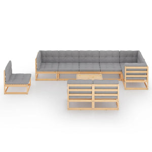 vidaXL 10-teiliges Terrassen-Lounge-Set mit Kissen Massives Kiefernholz