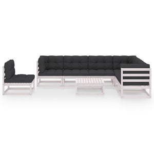 vidaXL 8 Piece Patio Lounge Set with Cushions White Solid Pinewood