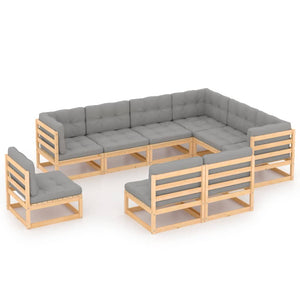 vidaXL 9 Piece Patio Lounge Set with Cushions Solid Pinewood