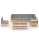 vidaXL 9-teiliges Terrassen-Lounge-Set mit Kissen Massives Kiefernholz