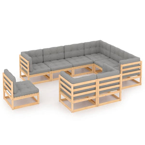 vidaXL 9-teiliges Terrassen-Lounge-Set mit Kissen Massives Kiefernholz