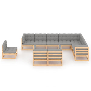 vidaXL 10-teiliges Terrassen-Lounge-Set mit Kissen Massives Kiefernholz