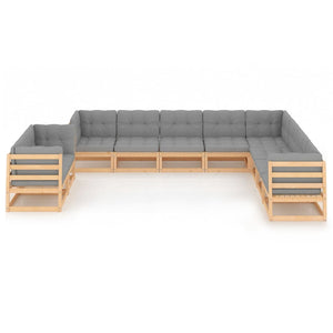 vidaXL 10-teiliges Terrassen-Lounge-Set mit Kissen Massives Kiefernholz