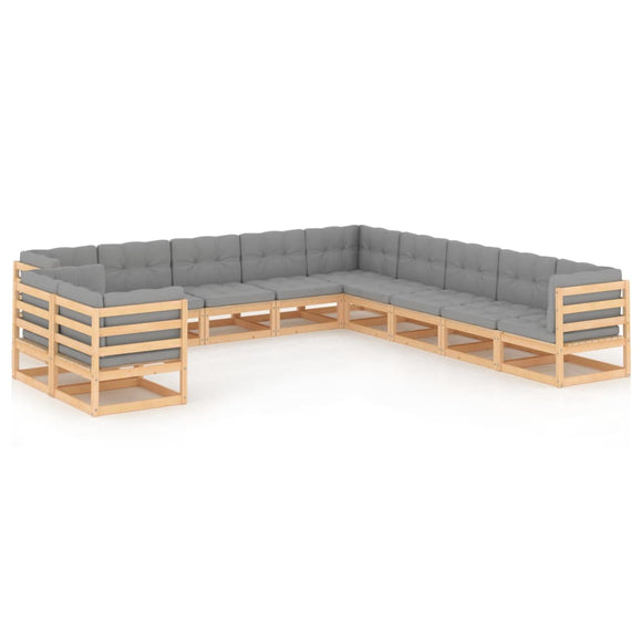 vidaXL 11-teiliges Terrassen-Lounge-Set mit Kissen Massives Kiefernholz