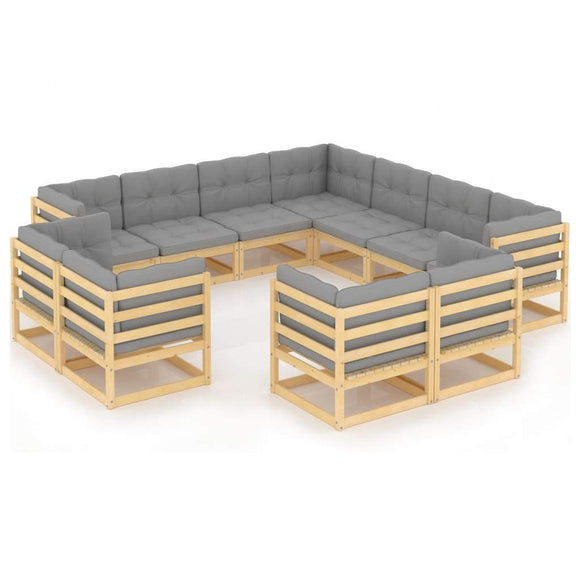 vidaXL 11-teiliges Terrassen-Lounge-Set mit Kissen Massives Kiefernholz