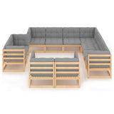 vidaXL 11-teiliges Terrassen-Lounge-Set mit Kissen Massives Kiefernholz