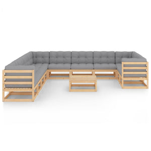 vidaXL 12-teiliges Terrassen-Lounge-Set mit Kissen Massives Kiefernholz