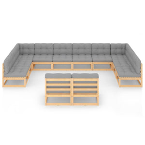 vidaXL 12-teiliges Terrassen-Lounge-Set mit Kissen Massives Kiefernholz