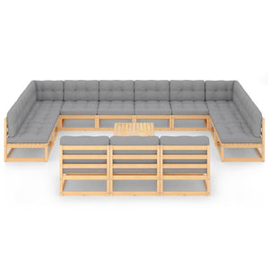 vidaXL 14-teiliges Terrassen-Lounge-Set mit Kissen Massives Kiefernholz