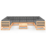 vidaXL 10-teiliges Terrassen-Lounge-Set mit Kissen Massives Kiefernholz