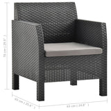 vidaXL 3-teiliges Terrassen-Lounge-Set mit Kissen PP Rattan Anthrazit