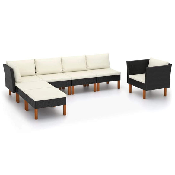 vidaXL 7 Piece Patio Lounge Set Poly Rattan and Eucalyptus Wood Black