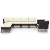 vidaXL 7-teiliges Terrassen-Lounge-Set Polyrattan und Eukalyptusholz Schwarz