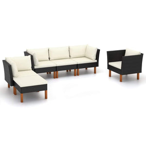 vidaXL 6-teiliges Terrassen-Lounge-Set Polyrattan und Eukalyptusholz Schwarz