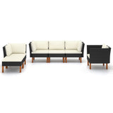 vidaXL 6-teiliges Terrassen-Lounge-Set Polyrattan und Eukalyptusholz Schwarz