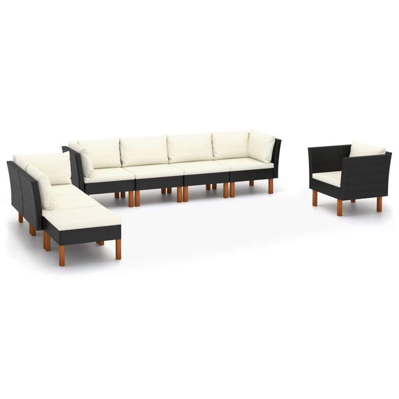 vidaXL 8-teiliges Terrassen-Lounge-Set Polyrattan und Eukalyptusholz Schwarz