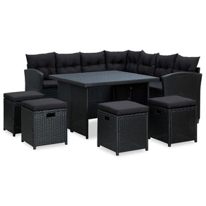 vidaXL Patio Lounge Set 6 Piece with Cushions Poly Rattan Seat Black/Gray