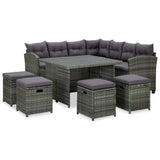 vidaXL Terrassen-Lounge-Set 6-teilig mit Kissen Polyrattan-Sitzfläche Schwarz/Grau