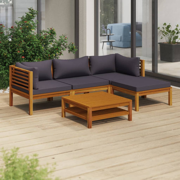 vidaXL 5-teiliges Terrassen-Lounge-Set mit Kissen Massives Akazienholz