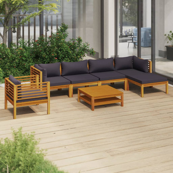 vidaXL 7-teiliges Terrassen-Lounge-Set mit Kissen Massives Akazienholz