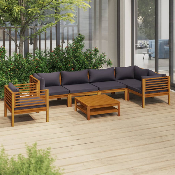 vidaXL 7-teiliges Terrassen-Lounge-Set mit Kissen Massives Akazienholz