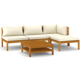 vidaXL 5 Piece Patio Lounge Set with Cream Cushion Solid Acacia Wood