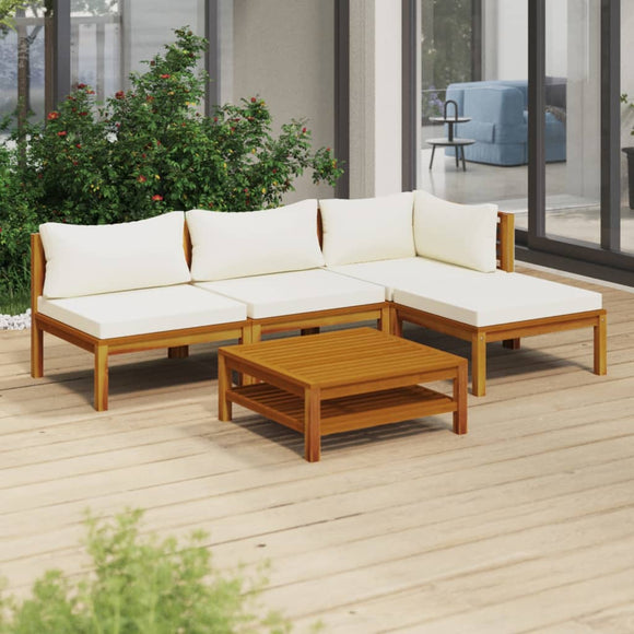 vidaXL 5-teiliges Terrassen-Lounge-Set mit cremefarbenem Kissen aus massivem Akazienholz