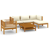 vidaXL 6 Piece Patio Lounge Set with Cream Cushion Solid Acacia Wood