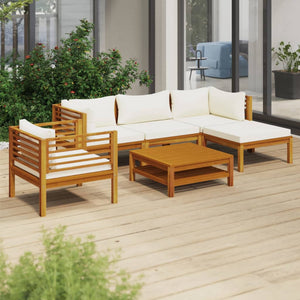 vidaXL 6-teiliges Terrassen-Lounge-Set mit cremefarbenem Kissen aus massivem Akazienholz