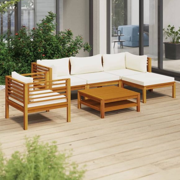 vidaXL 6 Piece Patio Lounge Set with Cream Cushion Solid Acacia Wood