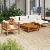 vidaXL 6-teiliges Terrassen-Lounge-Set mit cremefarbenem Kissen aus massivem Akazienholz