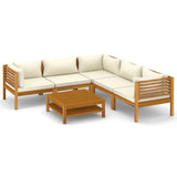 vidaXL 6 Piece Patio Lounge Set with Cream Cushion Solid Acacia Wood