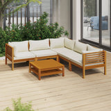 vidaXL 6 Piece Patio Lounge Set with Cream Cushion Solid Acacia Wood