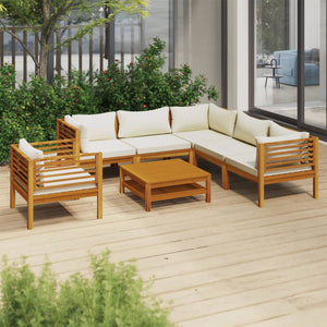 vidaXL 7-teiliges Terrassen-Lounge-Set mit cremefarbenem Kissen aus massivem Akazienholz