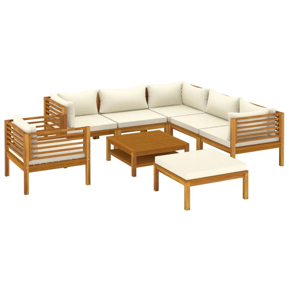 vidaXL 8 Piece Patio Lounge Set with Cream Cushion Solid Acacia Wood