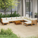 vidaXL 11 Piece Patio Lounge Set with Cream Cushion Solid Acacia Wood