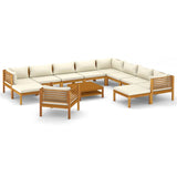 vidaXL 12 Piece Patio Lounge Set with Cream Cushion Solid Acacia Wood